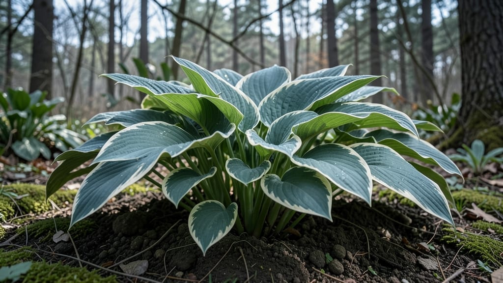 Hostas with Blue-Green Variegated Leaves