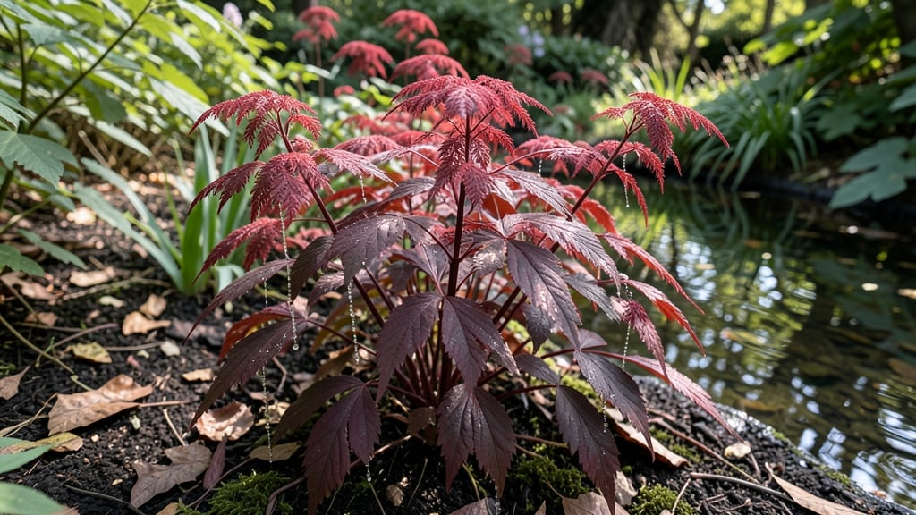 Astilbe 'Fanal' with Deep Red Foliage